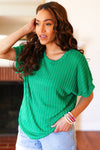 Be Your Best Green Cable Knit Dolman Short Sleeve Sweater Top