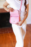 Pink Flap Magnetic Snap Closure Structured Crossbody Bag