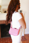 Pink Flap Magnetic Snap Closure Structured Crossbody Bag