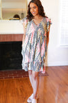 Casual Living Yellow & Coral Patchwork Babydoll Flutter Sleeve Dress