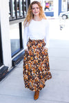 Casual Living Black Floral Tiered Smocked Waist Midi Skirt