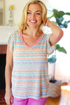 Sunny Days Coral Two Tone Striped Textured Knit V Neck Top