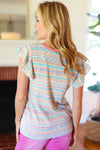 Sunny Days Coral Two Tone Striped Textured Knit V Neck Top