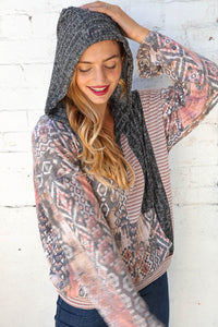 Vertical Boho Print Jacquard French Terry Hoodie