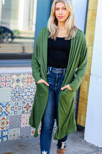 Over The Moon Olive Hacci Midi Open Cardigan