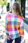 Charming Berry Plaid Checker Print Hacci Sweater Top