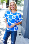 Turn Up The Volume Blue Football Checker Print Top