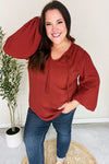 Feeling Femme Off Burgundy Frilled Edge V Neck Tie Top