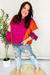 Brighten My Day Magenta Color Block Outseam Terry Top