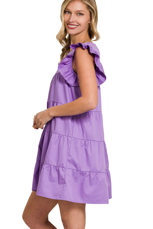 *FINAL SALE* Lavender Ruffled Cap Sleeve Babydoll Tiered Dress