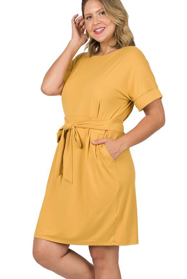 Mustard Tie-Belt Dress